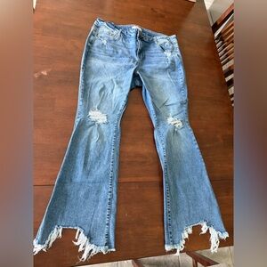 Stylish Blue Distressed Women Flare Jeans
